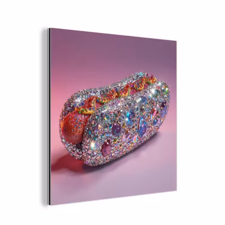 Aluminium schilderij - Hotdog - Steentjes - Glitters - Paars — 1