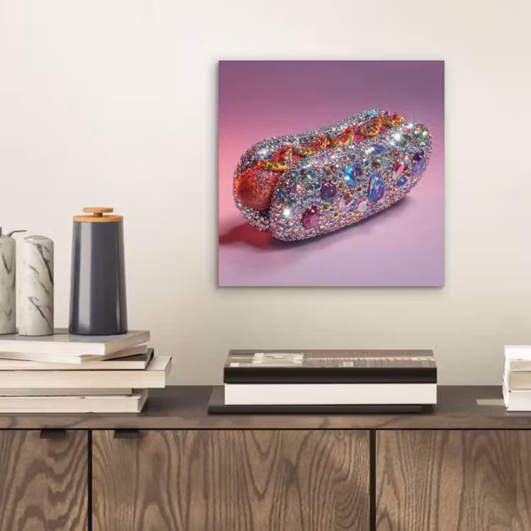 Aluminium schilderij - Hotdog - Steentjes - Glitters - Paars — 2
