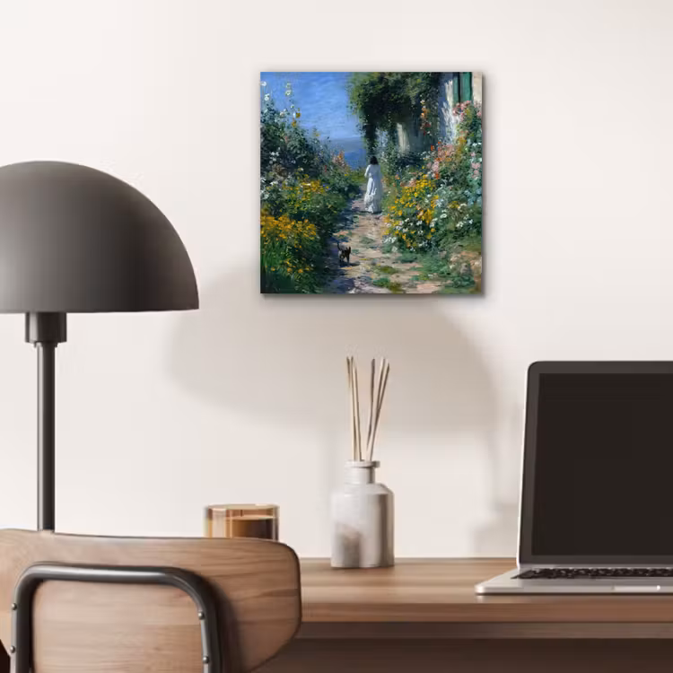 Aluminium schilderij - Kat - Vrouw - Bloemen - Huis — 6