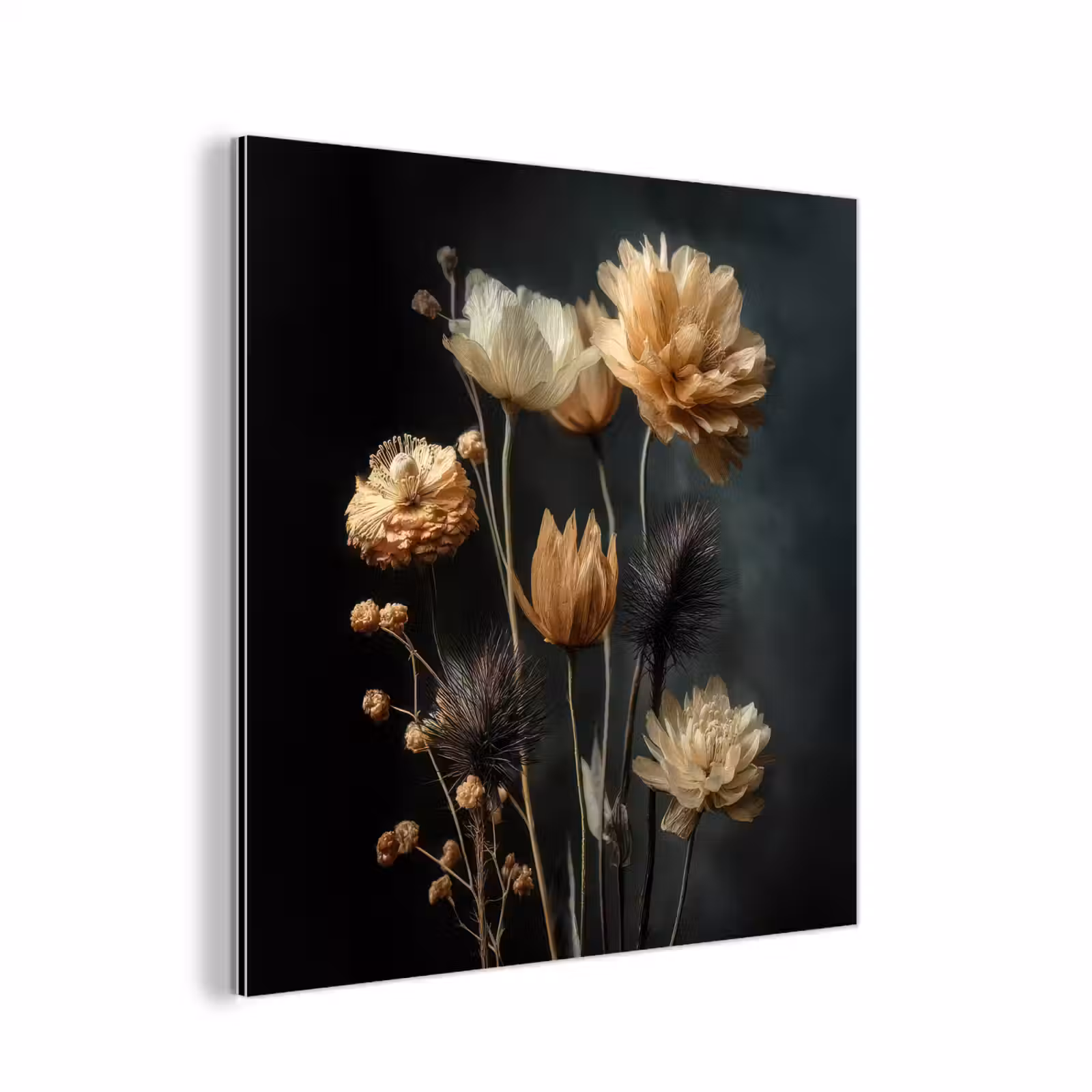 Aluminium schilderij - Boeket - Bloemen - Licht - Zwart — 1