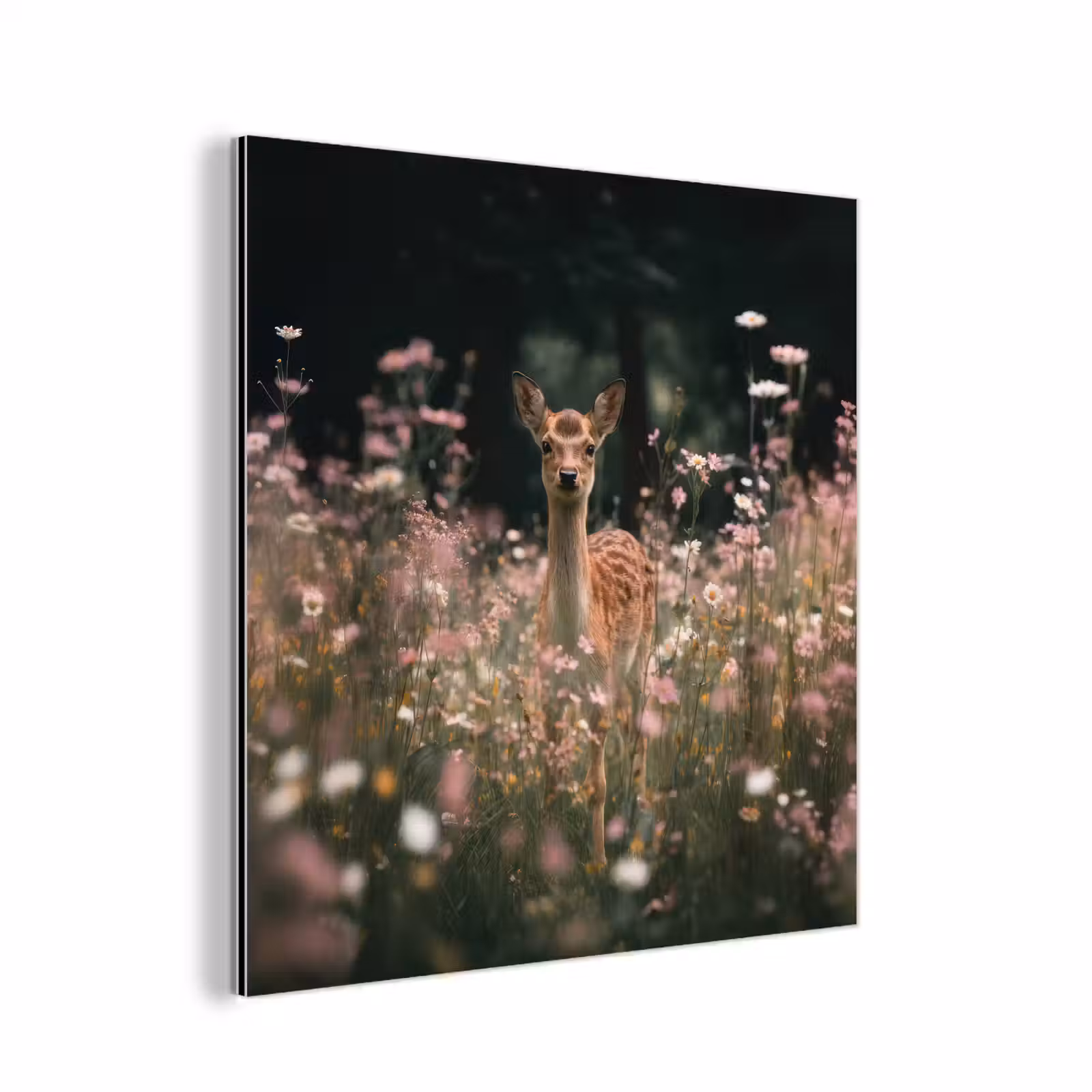 Aluminium schilderij - Hert - Wilde bloemen - Bos — 1