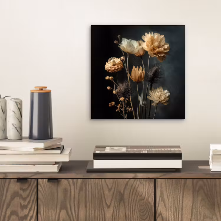 Aluminium schilderij - Boeket - Bloemen - Licht - Zwart — 2