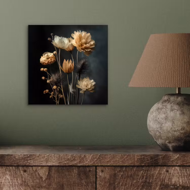 Aluminium schilderij - Boeket - Bloemen - Licht - Zwart — 3