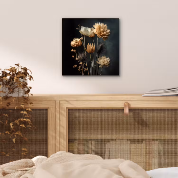 Aluminium schilderij - Boeket - Bloemen - Licht - Zwart — 4
