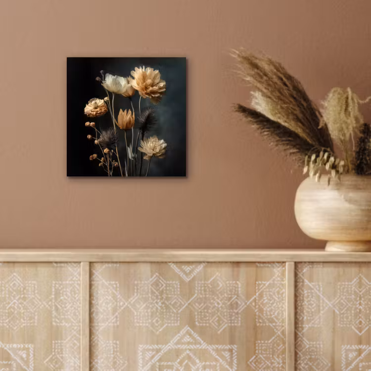 Aluminium schilderij - Boeket - Bloemen - Licht - Zwart — 5