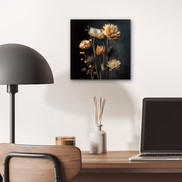 Aluminium schilderij - Boeket - Bloemen - Licht - Zwart — 6