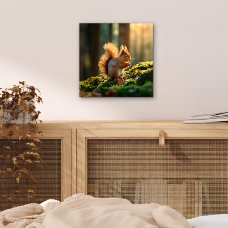 Aluminium schilderij - Eekhoorn - Nootje - Gras — 4