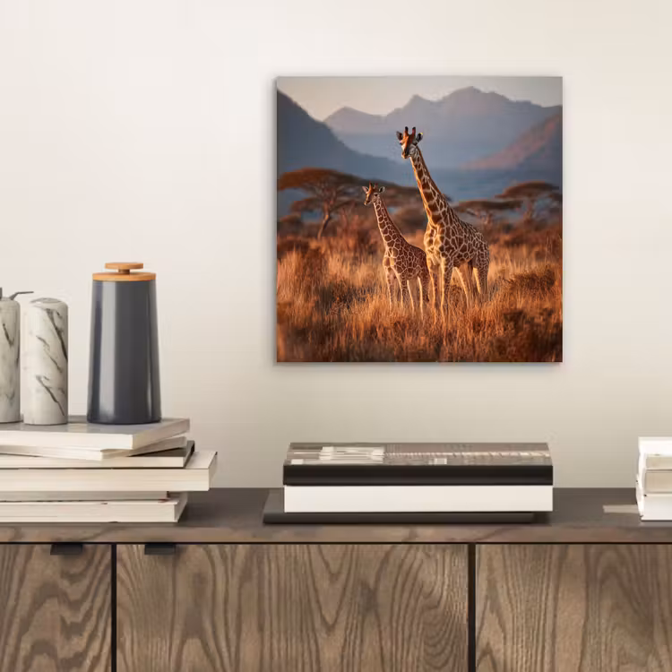 Aluminium schilderij - Giraffen - Hoog gras - Acaciabomen — 2