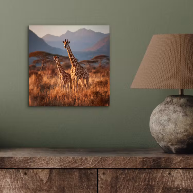 Aluminium schilderij - Giraffen - Hoog gras - Acaciabomen — 3