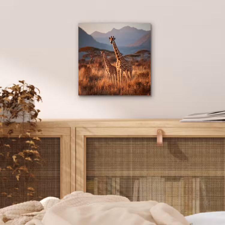 Aluminium schilderij - Giraffen - Hoog gras - Acaciabomen — 4