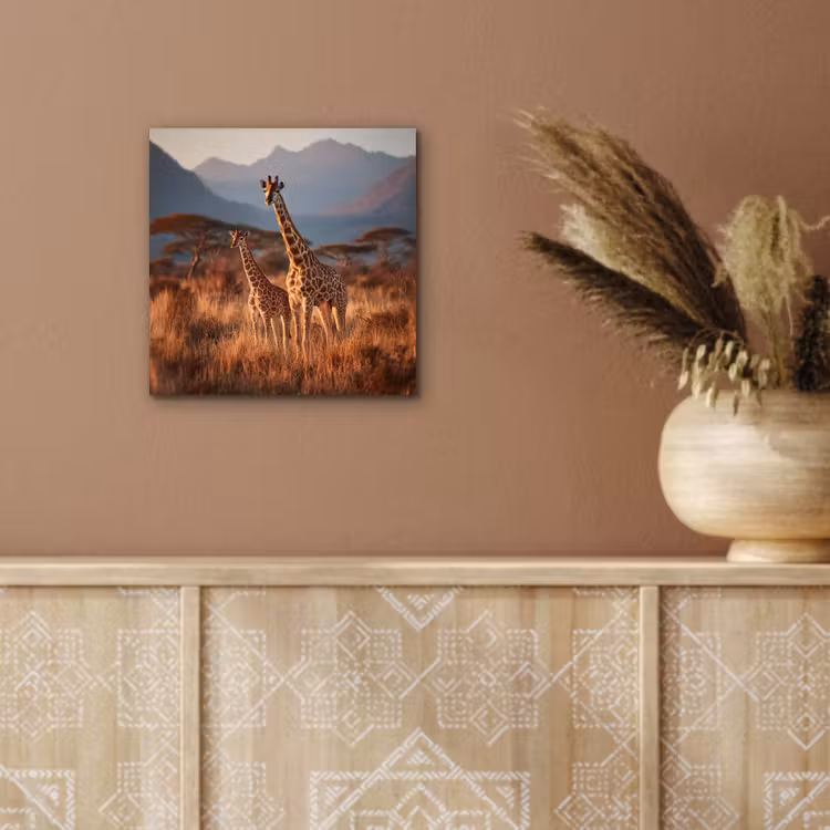 Aluminium schilderij - Giraffen - Hoog gras - Acaciabomen — 5