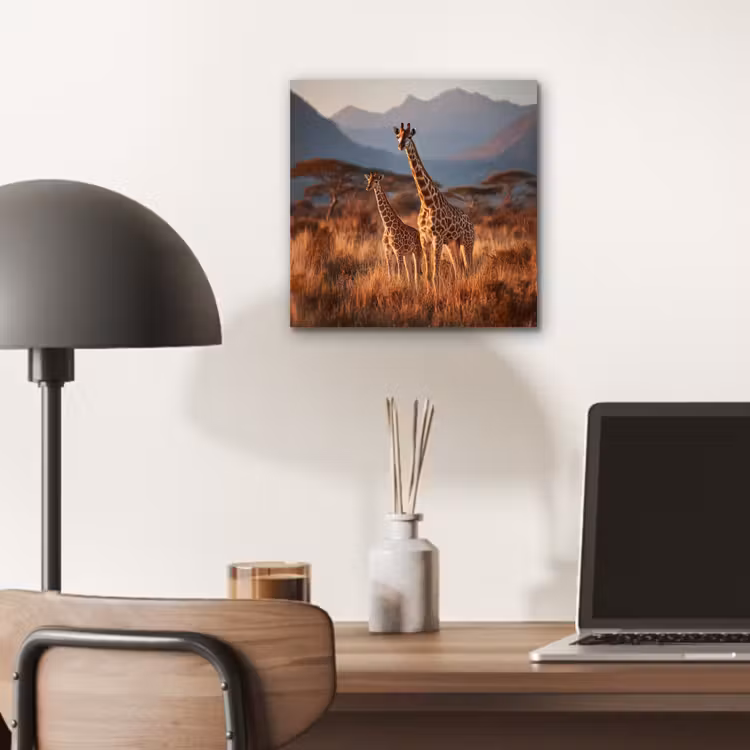 Aluminium schilderij - Giraffen - Hoog gras - Acaciabomen — 6