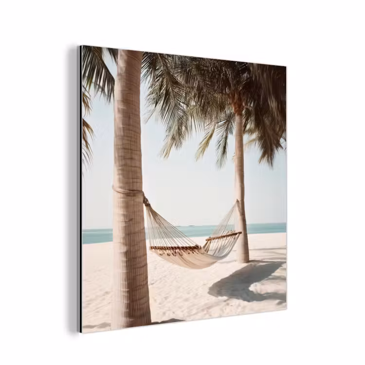 Aluminium schilderij - Hangmat - Palmbomen - Strand - Zee — 1