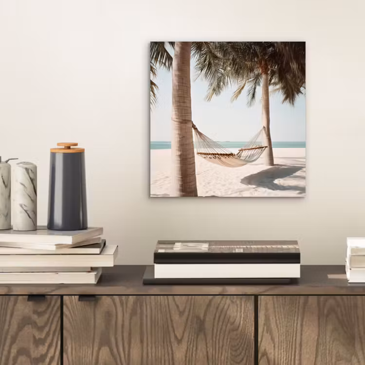 Aluminium schilderij - Hangmat - Palmbomen - Strand - Zee — 2