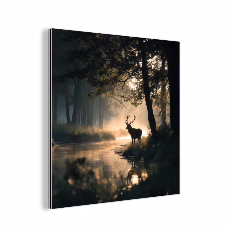 Aluminium schilderij - Hert - Bosbeek - Mystiek — 1