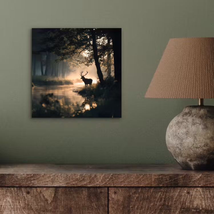 Aluminium schilderij - Hert - Bosbeek - Mystiek — 3