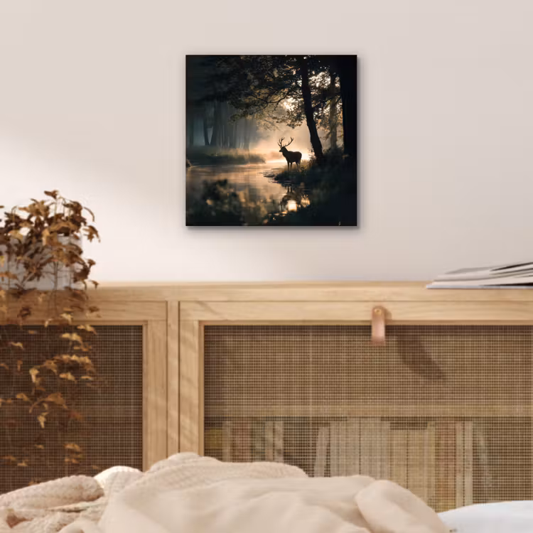 Aluminium schilderij - Hert - Bosbeek - Mystiek — 4