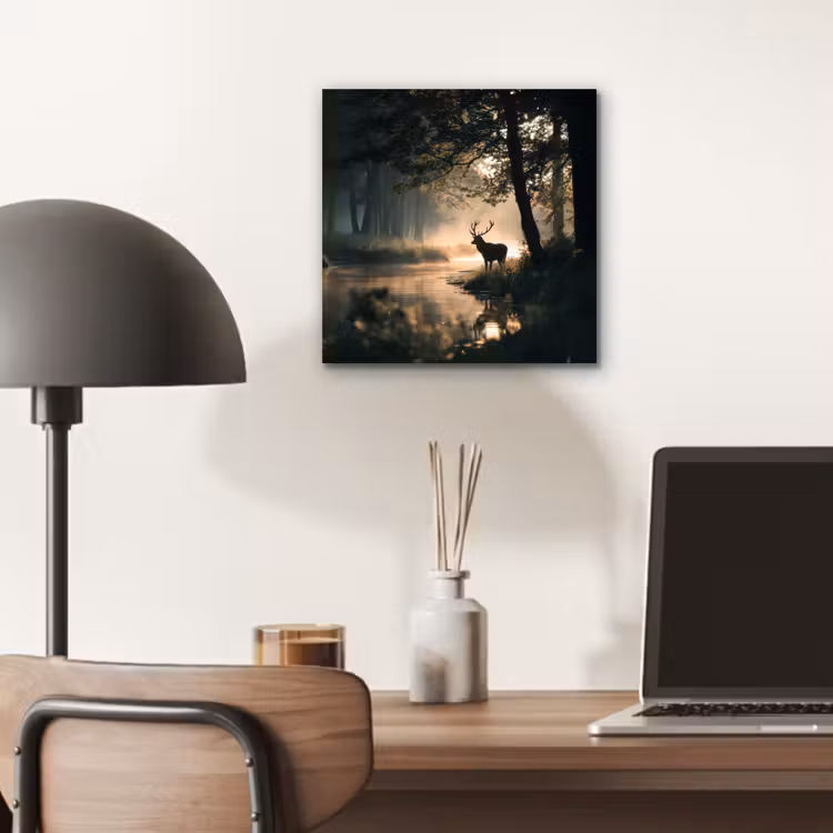 Aluminium schilderij - Hert - Bosbeek - Mystiek — 6