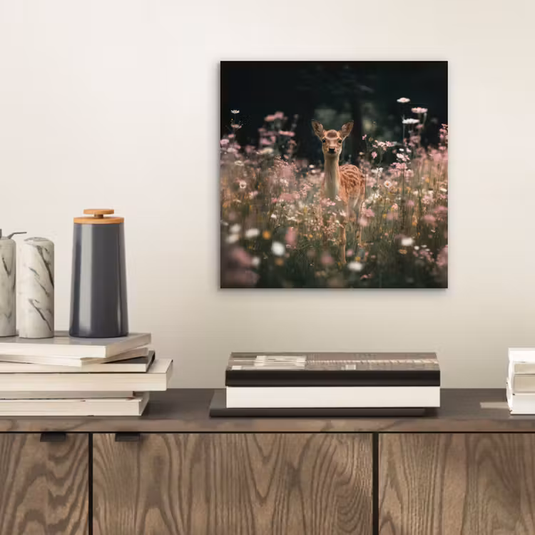 Aluminium schilderij - Hert - Wilde bloemen - Bos — 2