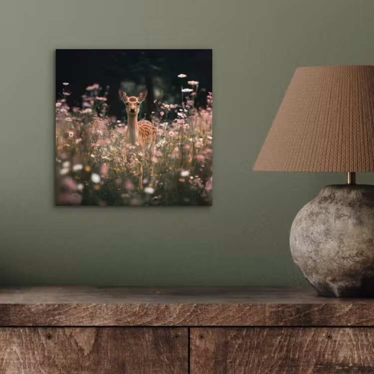 Aluminium schilderij - Hert - Wilde bloemen - Bos — 3