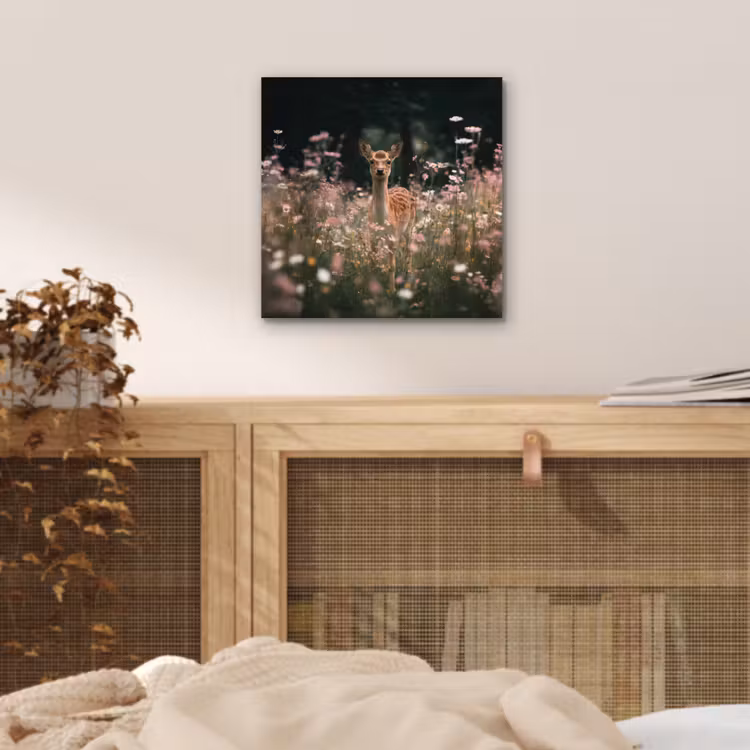 Aluminium schilderij - Hert - Wilde bloemen - Bos — 4