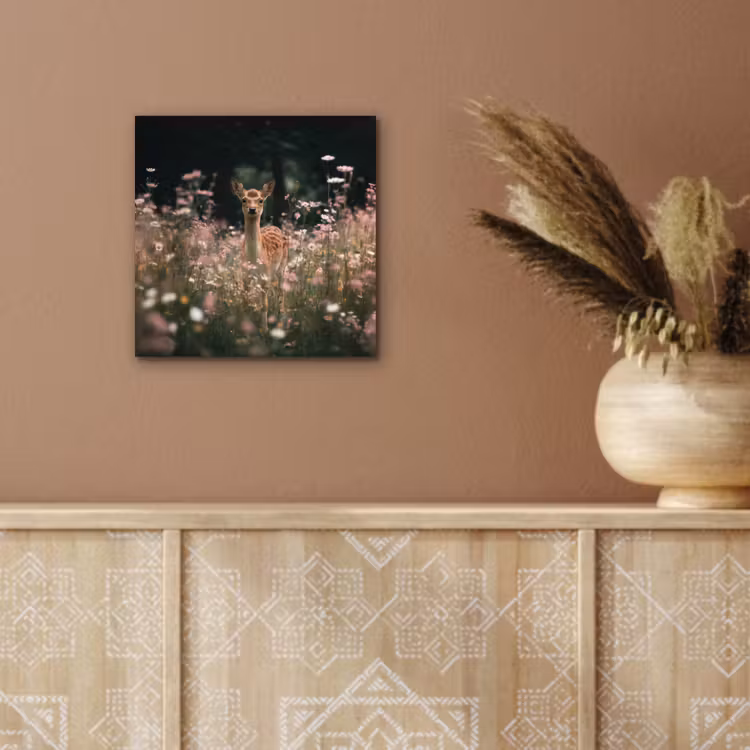 Aluminium schilderij - Hert - Wilde bloemen - Bos — 5
