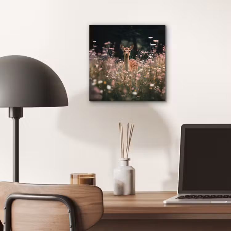 Aluminium schilderij - Hert - Wilde bloemen - Bos — 6