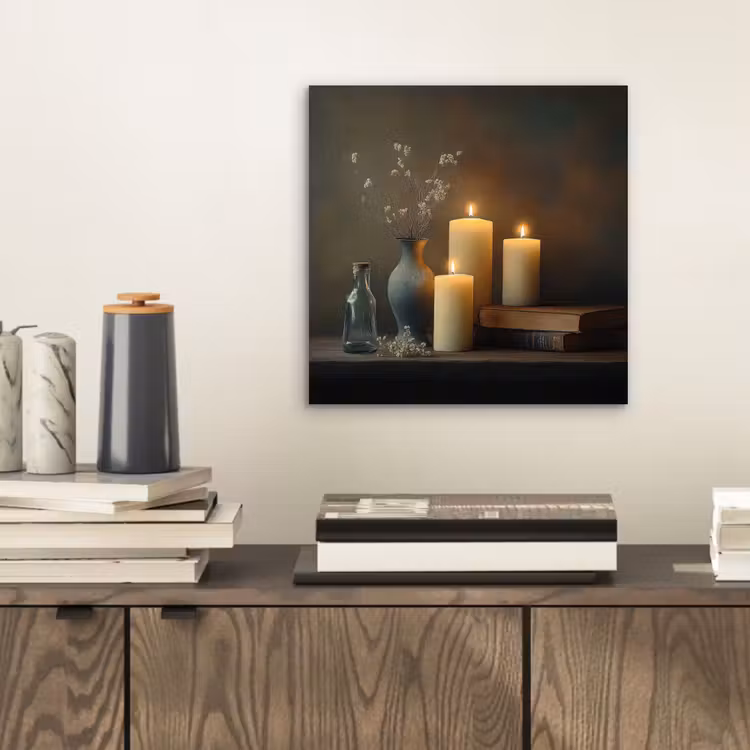 Aluminium schilderij - Kaarsen - Stilleven - Rustiek - Boeken — 2