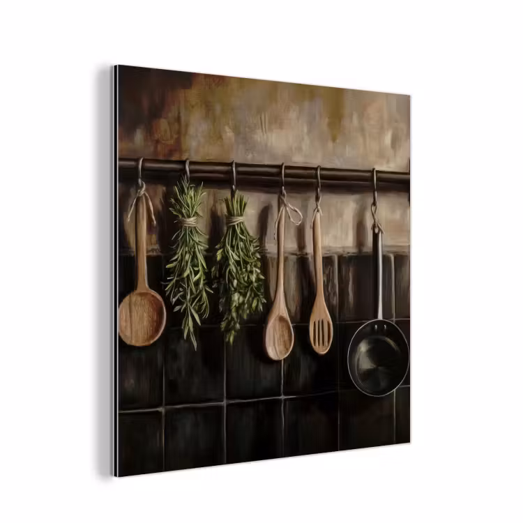 Aluminium schilderij - Keukengerei - Rustiek - Tegels - Kruiden — 1