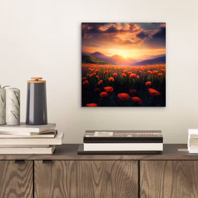 Aluminium schilderij - Landschap - Zonsondergang - Bloemenveld — 2