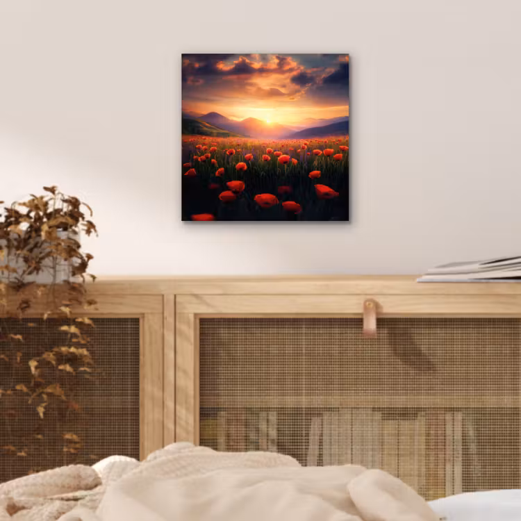 Aluminium schilderij - Landschap - Zonsondergang - Bloemenveld — 4