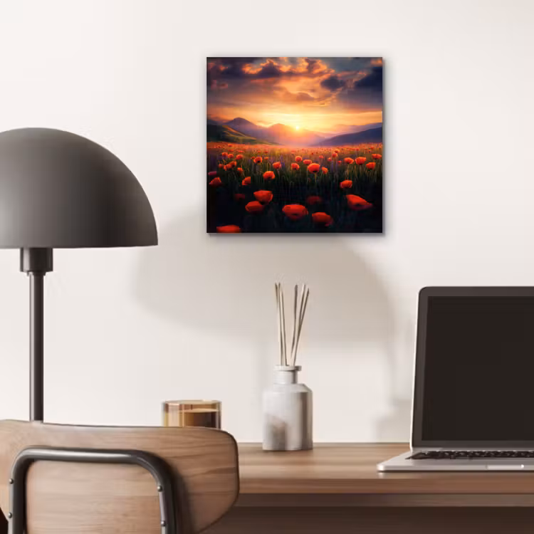 Aluminium schilderij - Landschap - Zonsondergang - Bloemenveld — 6