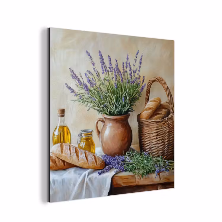 Aluminium schilderij - Lavendel - Brood - Stilleven — 1