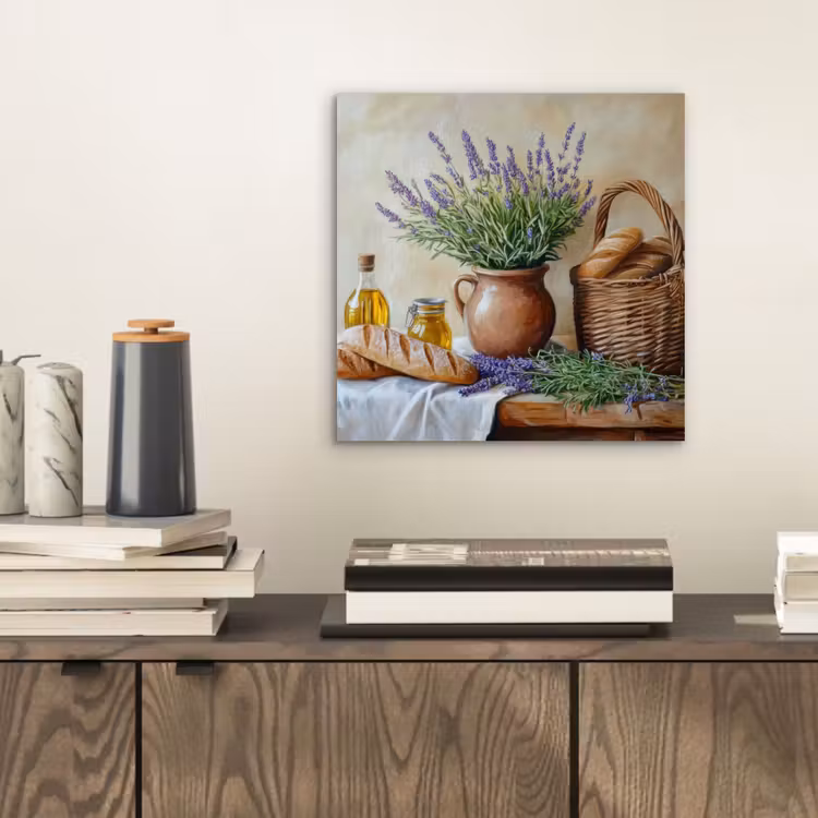 Aluminium schilderij - Lavendel - Brood - Stilleven — 2
