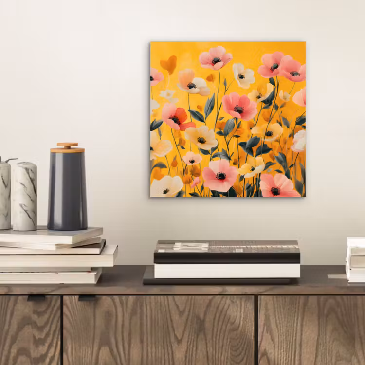 Aluminium schilderij - Bloemen - Veld - Geel — 2