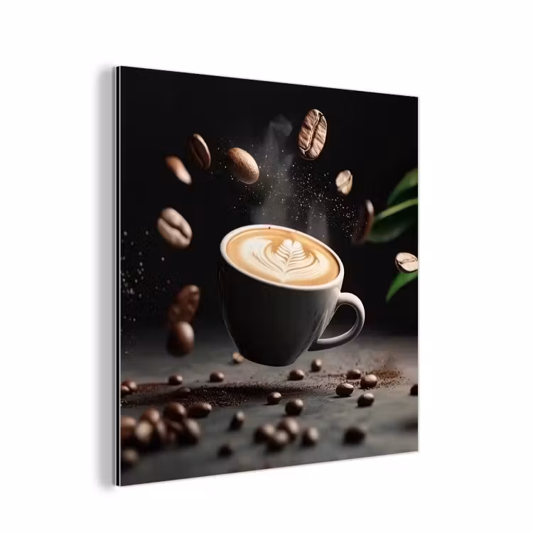 Aluminium schilderij - Cappuccino - Kop - Bonen - Bruin — 1