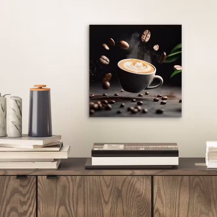 Aluminium schilderij - Cappuccino - Kop - Bonen - Bruin — 2