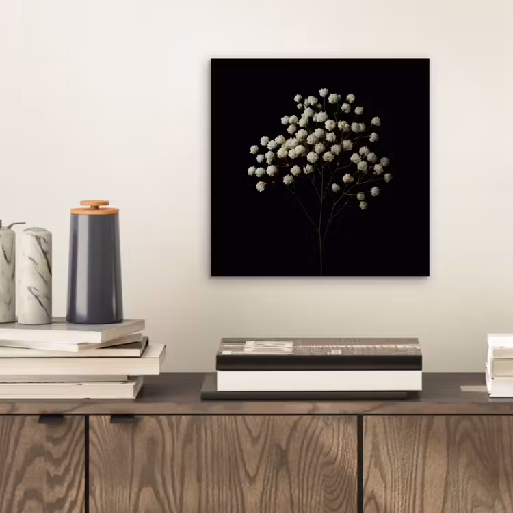 Aluminium schilderij - Gipskruid - Bloemetjes - Wit - Minimalistisch — 2