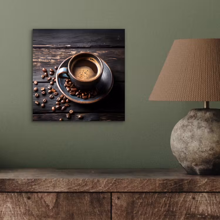 Aluminium schilderij - Kop - Koffie - Hout - Bonen — 3