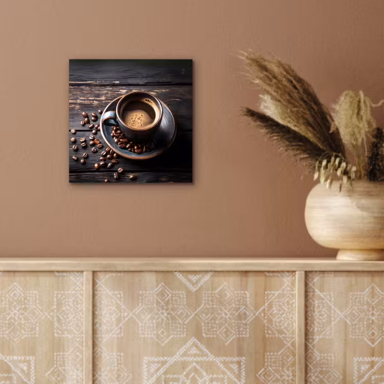 Aluminium schilderij - Kop - Koffie - Hout - Bonen — 5