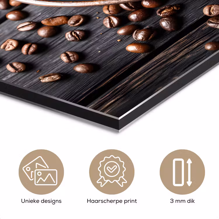 Aluminium schilderij - Kop - Koffie - Hout - Bonen — 7