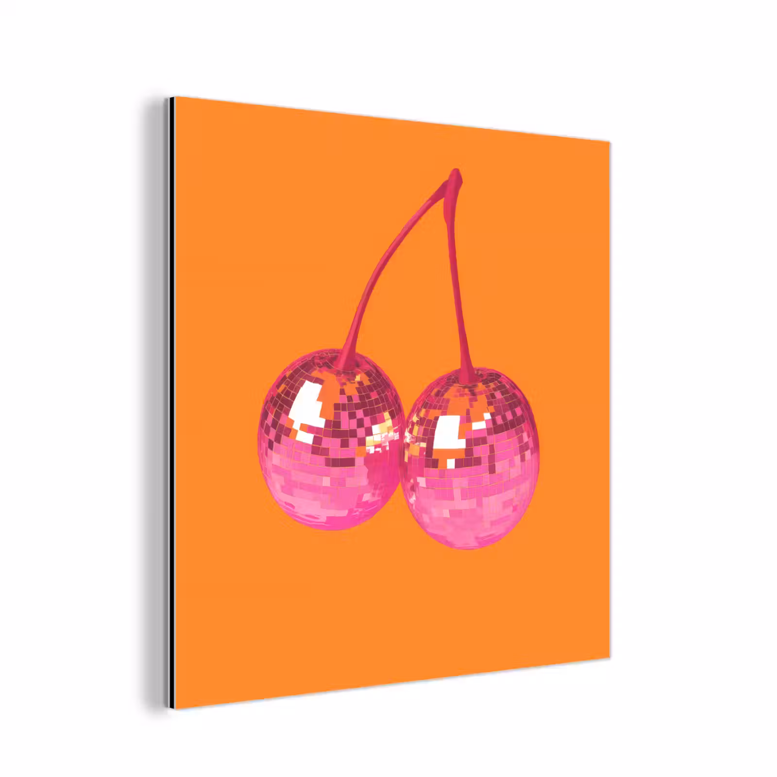 Aluminium schilderij - Discoballen - Kers - Spiegels - Roze — 1