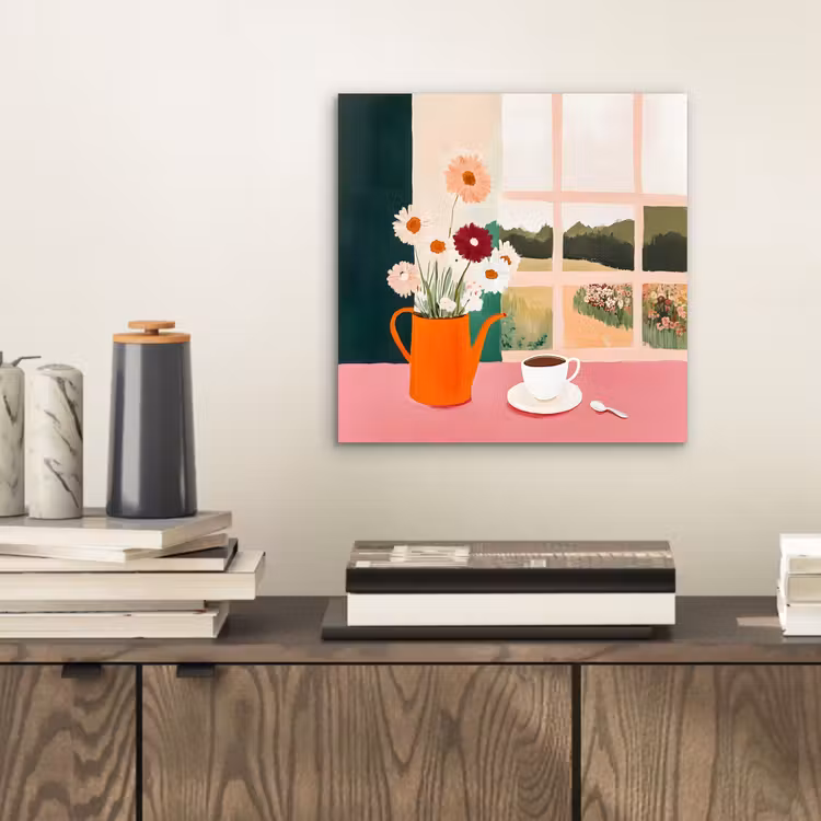 Aluminium schilderij - Bloemen - Koffie - Raam — 2