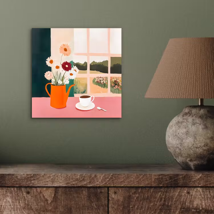 Aluminium schilderij - Bloemen - Koffie - Raam — 3