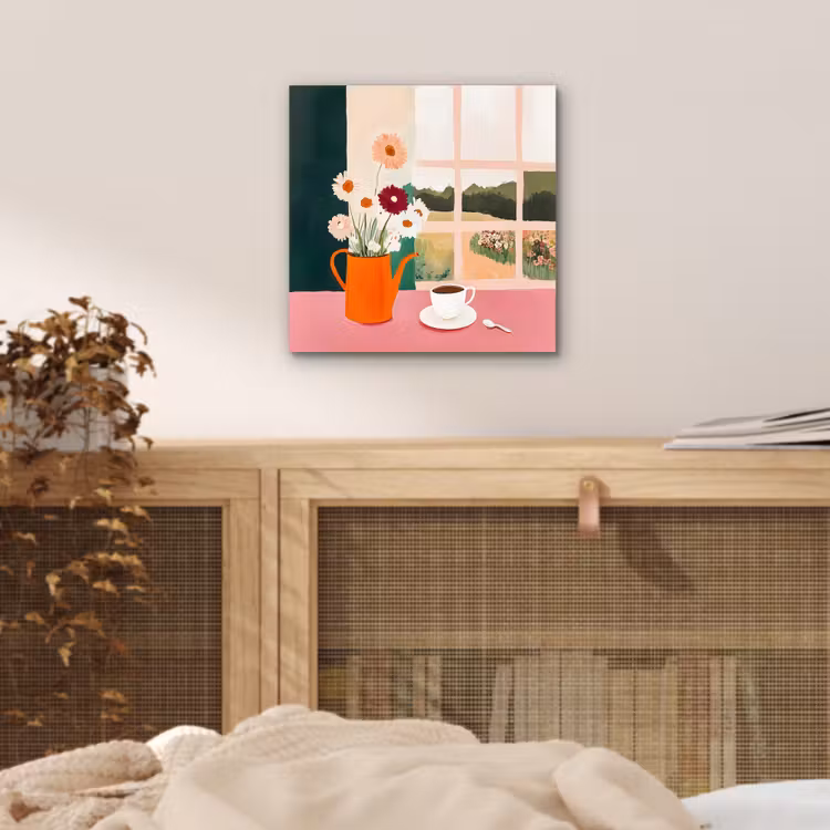 Aluminium schilderij - Bloemen - Koffie - Raam — 4