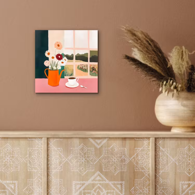 Aluminium schilderij - Bloemen - Koffie - Raam — 5