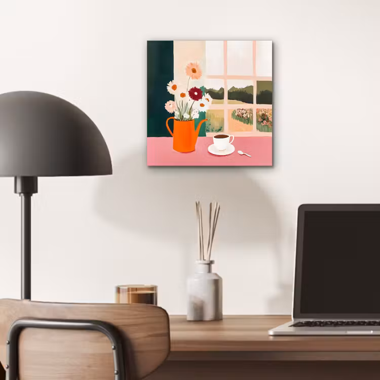 Aluminium schilderij - Bloemen - Koffie - Raam — 6