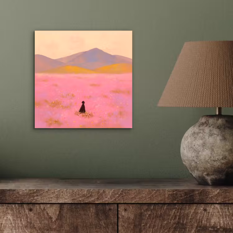 Aluminium schilderij - Bloemenweide - Heuvels - Silhouet - Roze — 3