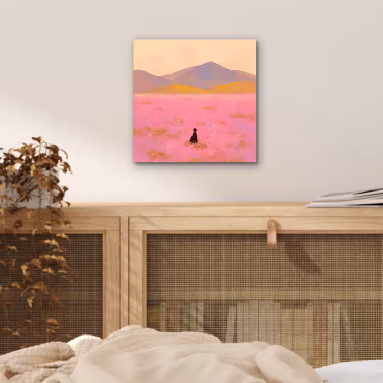 Aluminium schilderij - Bloemenweide - Heuvels - Silhouet - Roze — 4