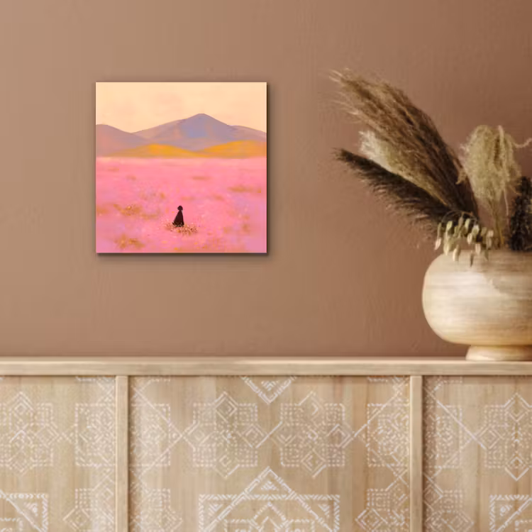 Aluminium schilderij - Bloemenweide - Heuvels - Silhouet - Roze — 5